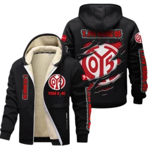 1. FSV Mainz 05 Dicke Fleecejacke Herren, Fleecemantel mit Allover-Print BDE89070125588 - Schwarz