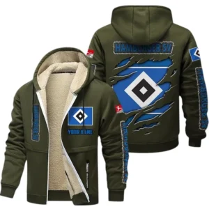 Hamburger SV Dicke Fleecejacke Herren, Fleecemantel mit Allover-Print BDE89070125589 - Olivgrün