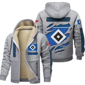 Hamburger SV Dicke Fleecejacke Herren, Fleecemantel mit Allover-Print BDE89070125589 - Hellgrau