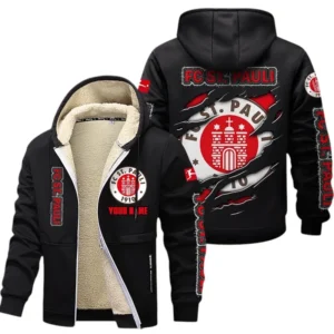FC St. Pauli Dicke Fleecejacke Herren, Fleecemantel mit Allover-Print BDE89070125590 - Schwarz