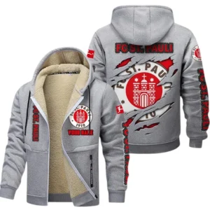 FC St. Pauli Dicke Fleecejacke Herren, Fleecemantel mit Allover-Print BDE89070125590 - Hellgrau