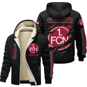1. FC Nurnberg Dicke Fleecejacke Herren, Fleecemantel mit Allover-Print BDE89070125591 - Schwarz