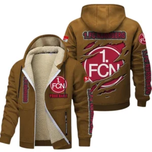 1. FC Nurnberg Dicke Fleecejacke Herren, Fleecemantel mit Allover-Print BDE89070125591 - Braun
