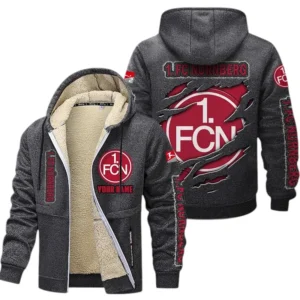 1. FC Nurnberg Dicke Fleecejacke Herren, Fleecemantel mit Allover-Print BDE89070125591 - Dunkelgrau