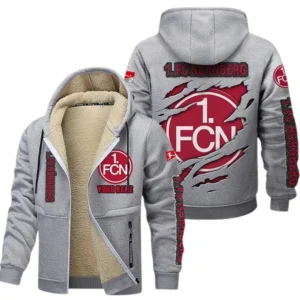 1. FC Nurnberg Dicke Fleecejacke Herren, Fleecemantel mit Allover-Print BDE89070125591 - Hellgrau