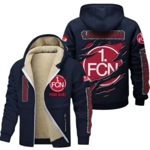 1. FC Nurnberg Dicke Fleecejacke Herren, Fleecemantel mit Allover-Print BDE89070125591 - Marineblau