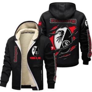 SC Freiburg Dicke Fleecejacke Herren, Fleecemantel mit Allover-Print BDE89070125593 - Schwarz