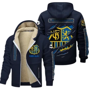 FC Saarbrucken Dicke Fleecejacke Herren, Fleecemantel mit Allover-Print BDE89070125594 - Marineblau