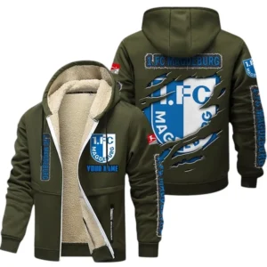 1. FC Magdeburg Dicke Fleecejacke Herren, Fleecemantel mit Allover-Print BDE89070125596 - Olivgrün
