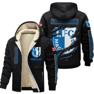 1. FC Magdeburg Dicke Fleecejacke Herren, Fleecemantel mit Allover-Print BDE89070125596 - Schwarz