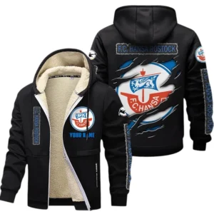 Hansa Rostock Dicke Fleecejacke Herren, Fleecemantel mit Allover-Print BDE89070125597 - Schwarz