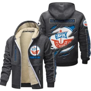 Hansa Rostock Dicke Fleecejacke Herren, Fleecemantel mit Allover-Print BDE89070125597 - Dunkelgrau