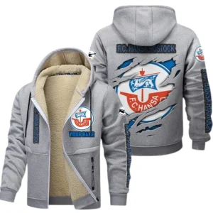 Hansa Rostock Dicke Fleecejacke Herren, Fleecemantel mit Allover-Print BDE89070125597 - Hellgrau