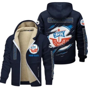 Hansa Rostock Dicke Fleecejacke Herren, Fleecemantel mit Allover-Print BDE89070125597 - Marineblau