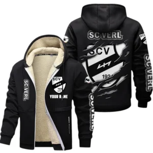 SC Verl Dicke Fleecejacke Herren, Fleecemantel mit Allover-Print BDE89070125598 - Schwarz