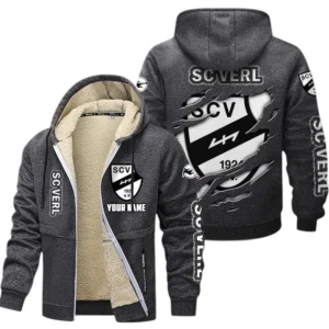 SC Verl Dicke Fleecejacke Herren, Fleecemantel mit Allover-Print BDE89070125598 - Dunkelgrau