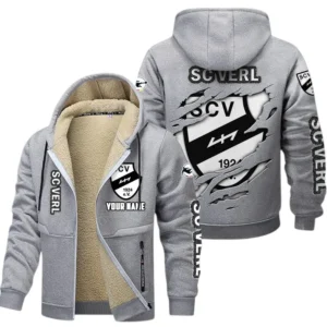 SC Verl Dicke Fleecejacke Herren, Fleecemantel mit Allover-Print BDE89070125598 - Hellgrau