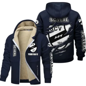 SC Verl Dicke Fleecejacke Herren, Fleecemantel mit Allover-Print BDE89070125598 - Marineblau