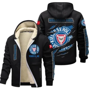 Holstein Kiel Dicke Fleecejacke Herren, Fleecemantel mit Allover-Print BDE89070125599 - Schwarz