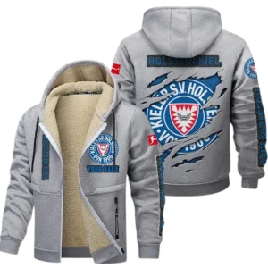 Holstein Kiel Dicke Fleecejacke Herren, Fleecemantel mit Allover-Print BDE89070125599 - Hellgrau