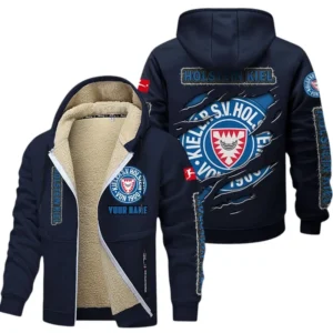 Holstein Kiel Dicke Fleecejacke Herren, Fleecemantel mit Allover-Print BDE89070125599 - Marineblau