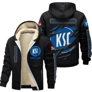 Karlsruher SC Dicke Fleecejacke Herren, Fleecemantel mit Allover-Print BDE89070125600 - Schwarz