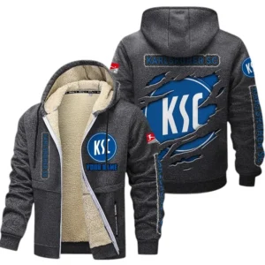 Karlsruher SC Dicke Fleecejacke Herren, Fleecemantel mit Allover-Print BDE89070125600 - Dunkelgrau