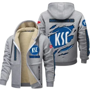 Karlsruher SC Dicke Fleecejacke Herren, Fleecemantel mit Allover-Print BDE89070125600 - Hellgrau