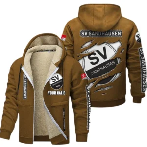 SV Sandhausen Dicke Fleecejacke Herren, Fleecemantel mit Allover-Print BDE89070125601 - Braun