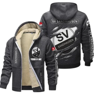 SV Sandhausen Dicke Fleecejacke Herren, Fleecemantel mit Allover-Print BDE89070125601 - Dunkelgrau