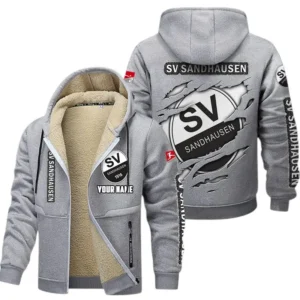 SV Sandhausen Dicke Fleecejacke Herren, Fleecemantel mit Allover-Print BDE89070125601 - Hellgrau