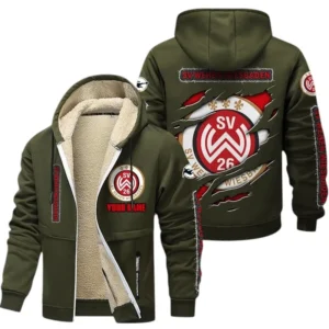 Wehen Wiesbaden Dicke Fleecejacke Herren, Fleecemantel mit Allover-Print BDE89070125602 - Olivgrün
