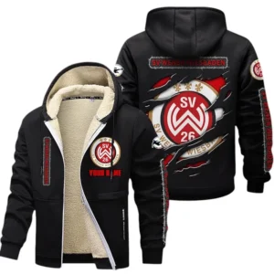 Wehen Wiesbaden Dicke Fleecejacke Herren, Fleecemantel mit Allover-Print BDE89070125602 - Schwarz