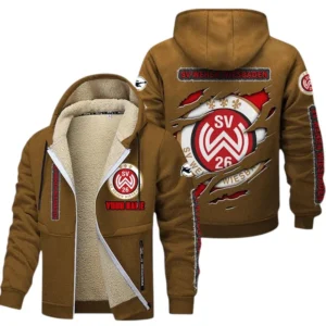 Wehen Wiesbaden Dicke Fleecejacke Herren, Fleecemantel mit Allover-Print BDE89070125602 - Braun