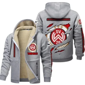 Wehen Wiesbaden Dicke Fleecejacke Herren, Fleecemantel mit Allover-Print BDE89070125602 - Hellgrau