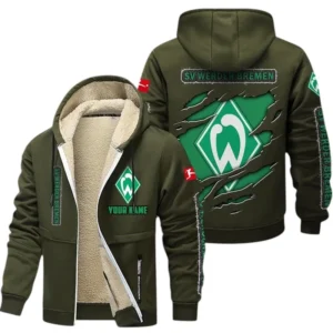 SV Werder Bremen Dicke Fleecejacke Herren, Fleecemantel mit Allover-Print BDE89070125603 - Olivgrün
