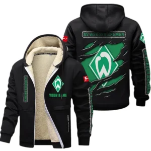 SV Werder Bremen Dicke Fleecejacke Herren, Fleecemantel mit Allover-Print BDE89070125603 - Schwarz