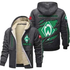 SV Werder Bremen Dicke Fleecejacke Herren, Fleecemantel mit Allover-Print BDE89070125603 - Dunkelgrau
