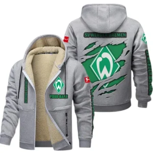 SV Werder Bremen Dicke Fleecejacke Herren, Fleecemantel mit Allover-Print BDE89070125603 - Hellgrau