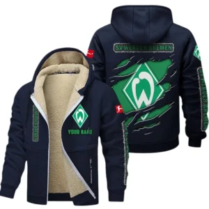 SV Werder Bremen Dicke Fleecejacke Herren, Fleecemantel mit Allover-Print BDE89070125603 - Marineblau