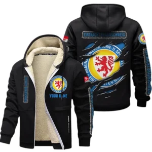Eintracht Braunschweig Dicke Fleecejacke Herren, Fleecemantel mit Allover-Print BDE89070125605 - Schwarz
