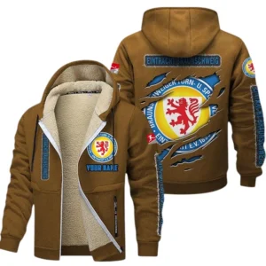 Eintracht Braunschweig Dicke Fleecejacke Herren, Fleecemantel mit Allover-Print BDE89070125605 - Braun