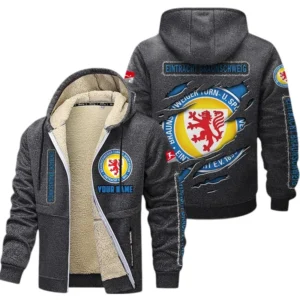 Eintracht Braunschweig Dicke Fleecejacke Herren, Fleecemantel mit Allover-Print BDE89070125605 - Dunkelgrau