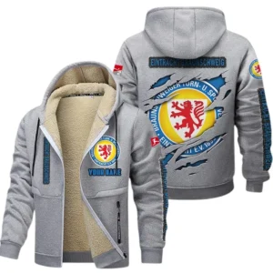 Eintracht Braunschweig Dicke Fleecejacke Herren, Fleecemantel mit Allover-Print BDE89070125605 - Hellgrau