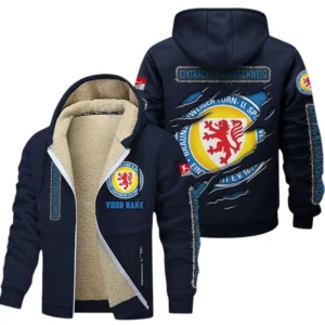 Eintracht Braunschweig Dicke Fleecejacke Herren, Fleecemantel mit Allover-Print BDE89070125605 - Marineblau