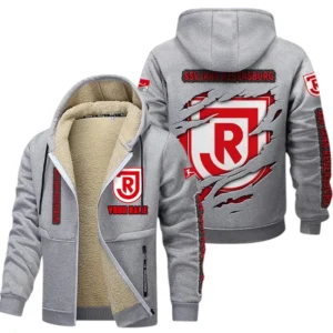 Jahn Regensburg Dicke Fleecejacke Herren, Fleecemantel mit Allover-Print BDE89070125606 - Hellgrau