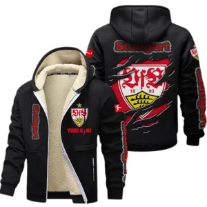 VfB Stuttgart Dicke Fleecejacke Herren, Fleecemantel mit Allover-Print BDE89070125608 - Schwarz