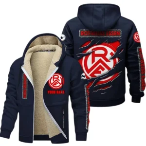 Rot-Weiss Essen e.V Dicke Fleecejacke Herren, Fleecemantel mit Allover-Print BDE89070125609 - Marineblau