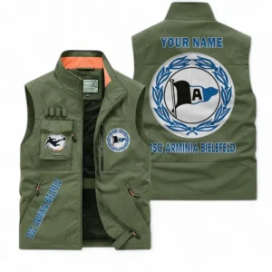 Arminia Bielefeld Personalisierte Ärmellose Outdoor-Weste mit Logo BDE98070325563 - Olivgrün