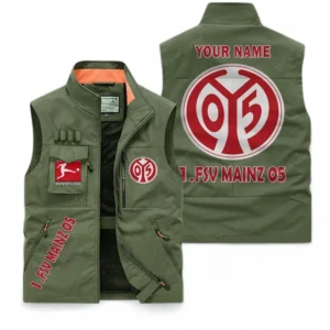 FSV Mainz 05 Personalisierte Ärmellose Outdoor-Weste mit Logo BDE98070325570 - Olivgrün